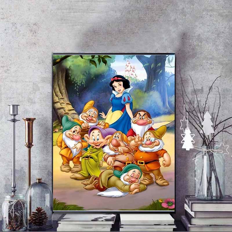 Disney Pittura con Diamanti Biancaneve Ritratto di Gruppo Classico Illustrazione 5D Fai da Te Set Ricamo Pittura con Diamanti Diamante Rotondo/Quadrato Mosaico Decorazione Casa