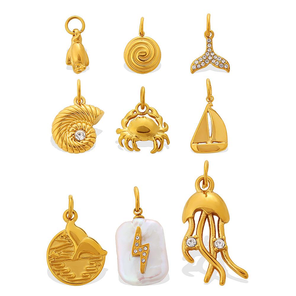 Seaside Vacation Style Golden Dolphin Starfish Pearl Shell Pendant Diy Versatile Jewelry Accessories