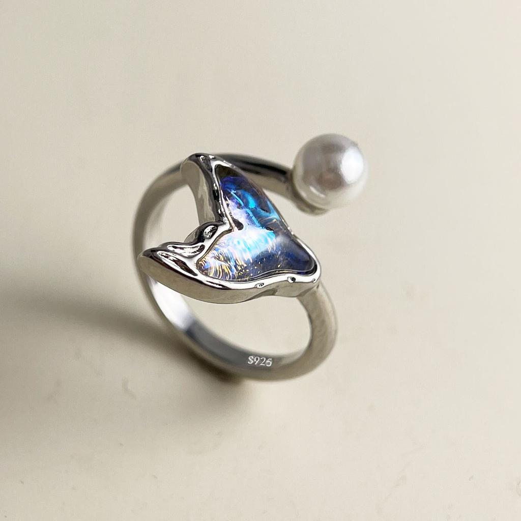 BF CLUB 925 Sterling Rings for Women Simple Geometric Handmade Irregular Retro Blue Whale Tail Ring Allergy For Birthday Gift