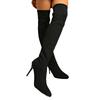 Herbst und Winter neue Knie elastische Stiefel spitz dünner Absatz fliegende Socken Stiefel gestrickter Schaft Kniestiefel