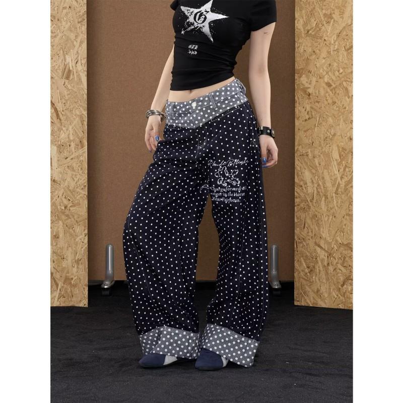American Style Polka Dot Embroidered Wide Leg Jeans Men Women Casual All-match Long Pants