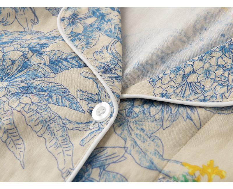 Monet Floral Double-Layer Gauze Pajamas for Women - Light Luxury All-Cotton Set for Spring and Autumn