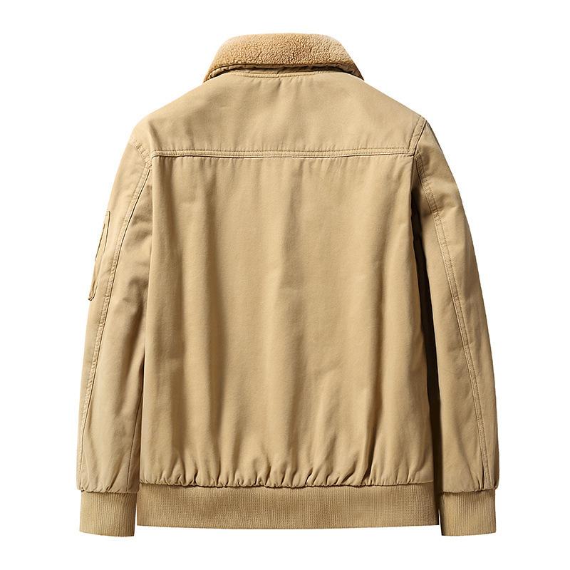 Lammwollmantel Herren Winter Revers Verdickte Arbeitskleidung Baumwolle Herren Retro Mehrfach-Taschen Plus Samt Warme Jacke