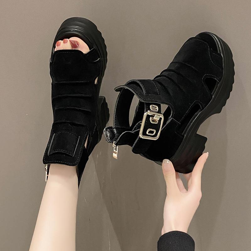 TUINANLE Women Sandals Summer High Heels Ladies Chunky Shoes Platform Wedges Sweet Zip White Sandals