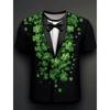 St. St. Patrick's Day Muster T-Shirt Für Herren Kleeblatt Fake Anzug 3D Gedruckte T-Shirts Lässig Unisex Kurzarm Rundhals Oberteil Street T-Shirts
