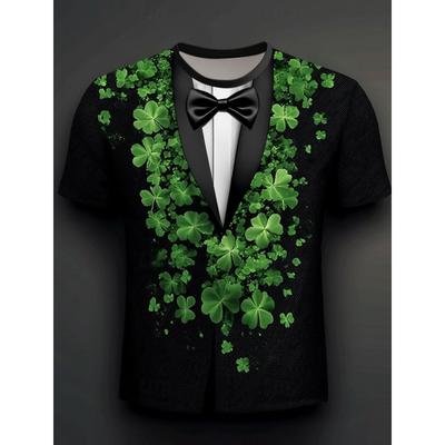 St. St. Patrick's Day Muster T-Shirt Für Herren Kleeblatt Fake Anzug 3D Gedruckte T-Shirts Lässig Unisex Kurzarm Rundhals Oberteil Street T-Shirts