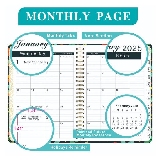 2025 planer Notebook Dickere Papier Tinte Auslaufsicher Dual-Sided Schreiben Termin Tracker Notebook