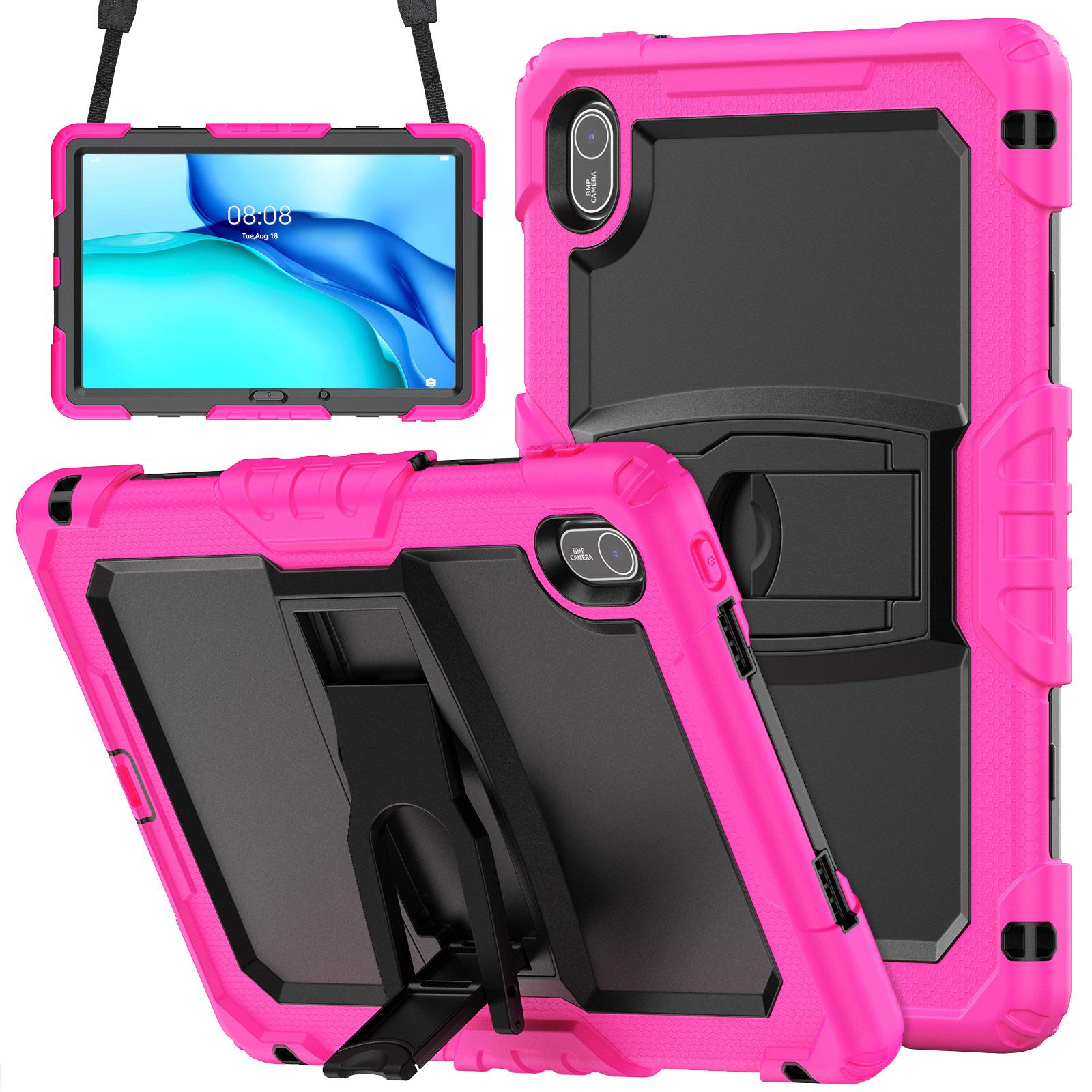 

For Huawei MatePad SE 11 Case Kickstand PC+Silicone Shockproof Tablet Cover with Shoulder Strap Rose