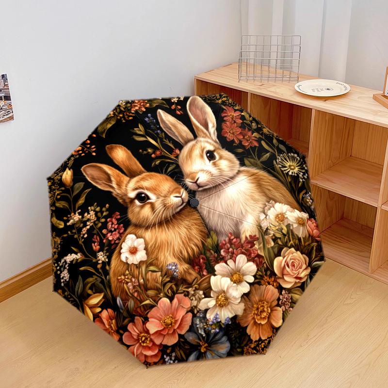 1 PC Automatic Folding Umbrella - Flowers and Animals Pattern, Portable & Foldable Design with 8 Ribs, Christmas Birthday Gifts