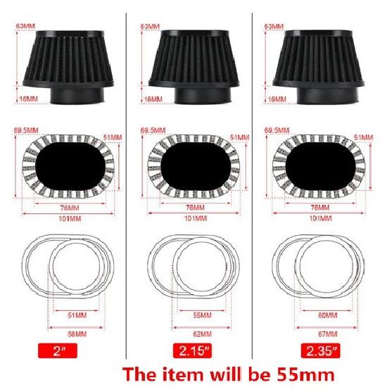 Air Filter Cleaner 2.15in Motorcycle Cold Air Intake High Flow Cone Filter 2pcs