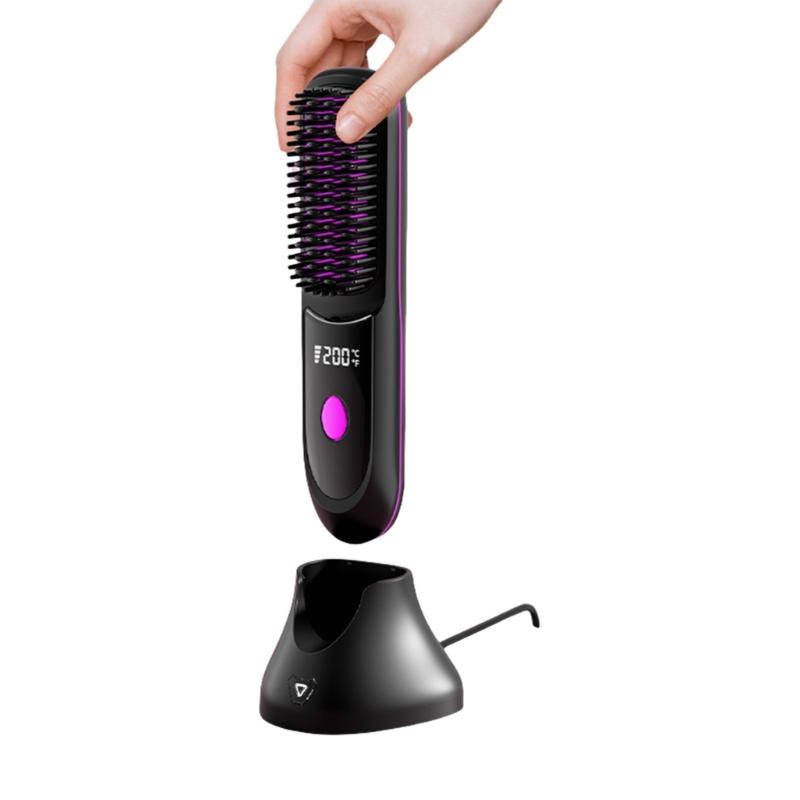 Hair Straightener Brush Fast Heating 3 Gear Adjustable Temperature USB Rechargeable Hair Straightening Comb чёрный