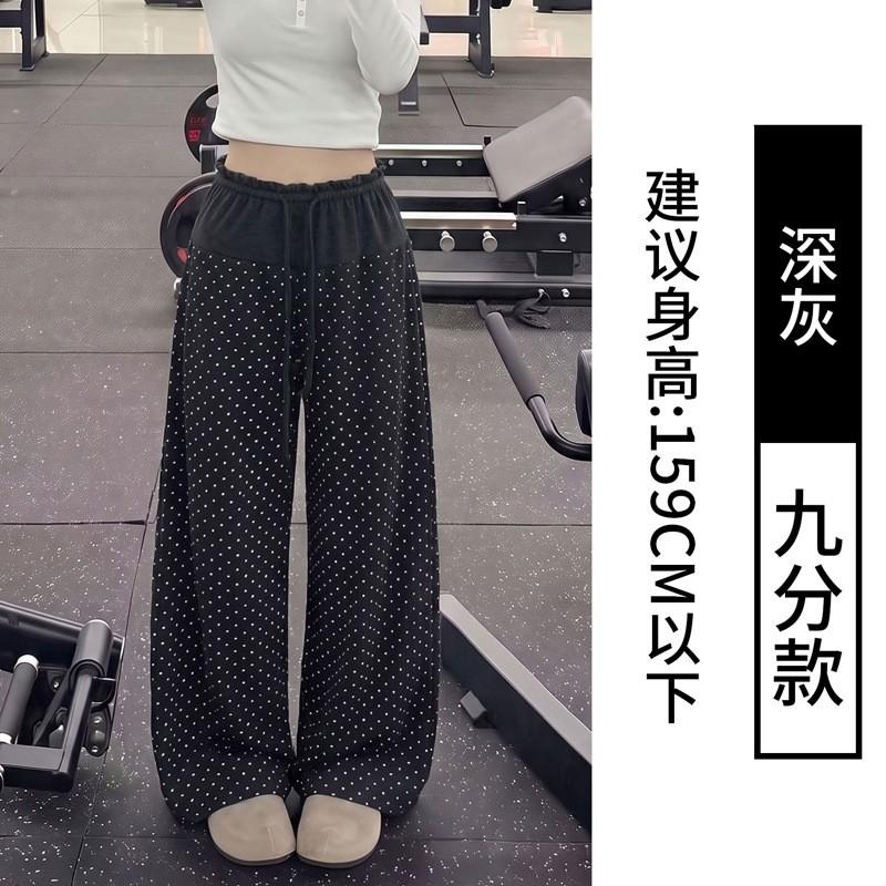 Womens High Waist Polka Dot Loose Casual Drawstring Wide Leg Pants