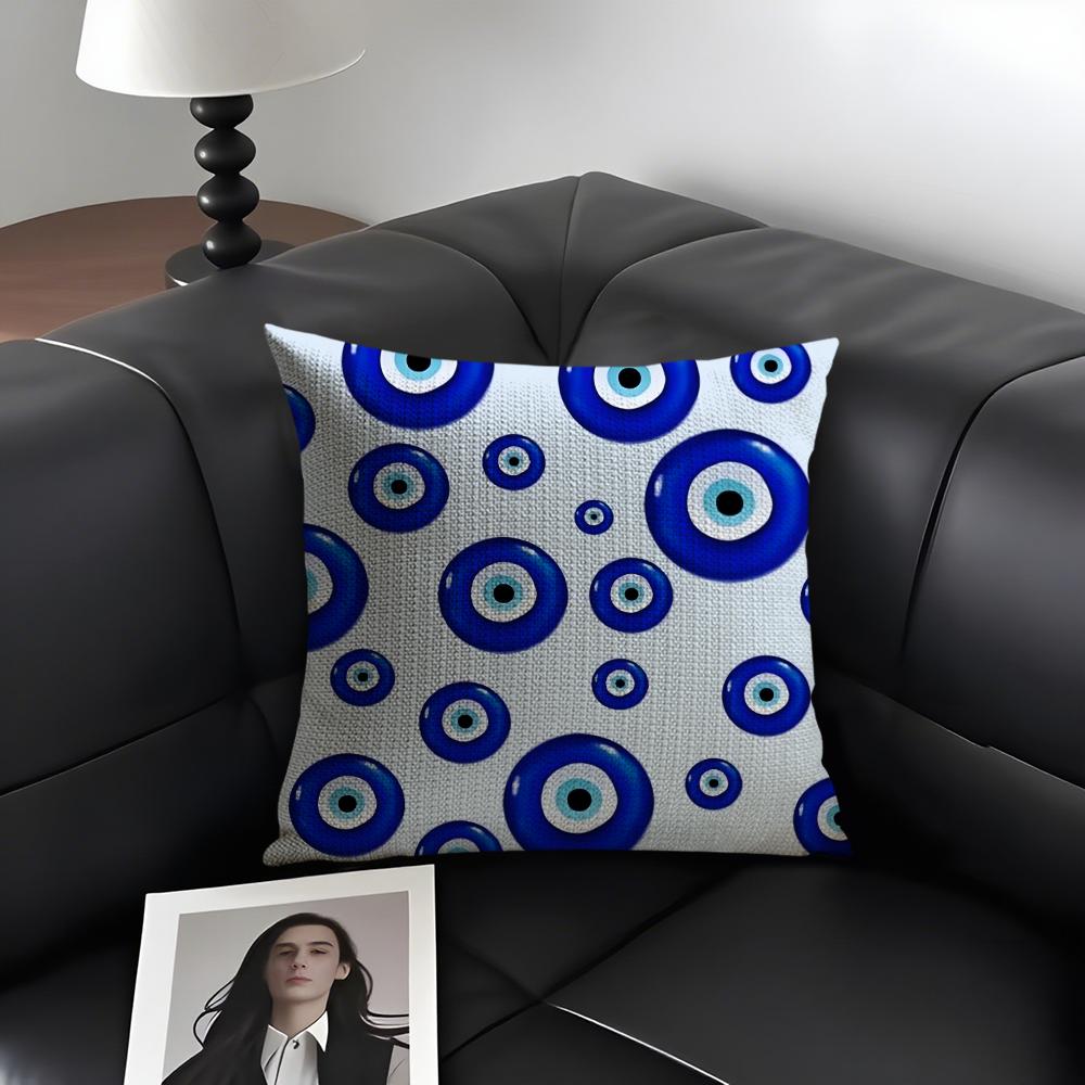 Custom Evil Eye Luxury Cushion Cover Natural Linen Organic Fabric Double-Sided Printing Sofa Home Decor Gift Pillow Case