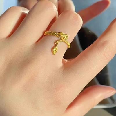 Dragon Swinging Tail Ring Female Gold Retro Natal Year Zodiac Opening Smart Dragon Tail Ring Jewelry