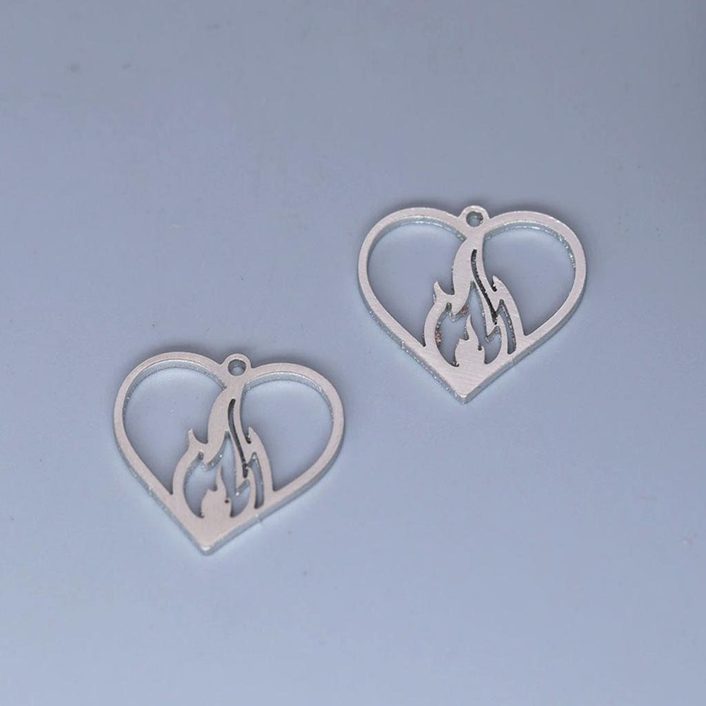 5pcs Stainless Steel Love Heart On Fire Pendant Charms for Jewelry Making DIY Craft Earrings Necklace Handmade Accessories Bulk CLE