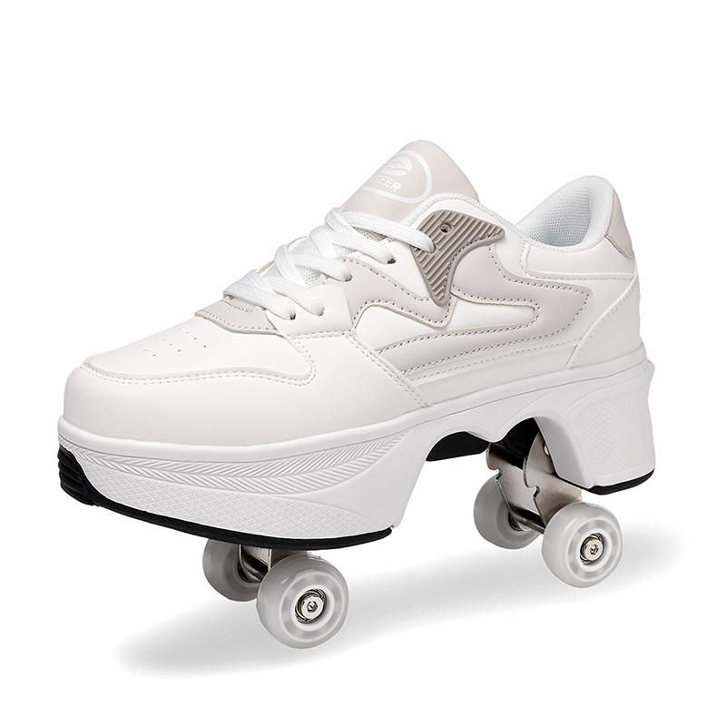 

Kids Wheels Sneakers with On Double Wheels Boy /Girl Roller Sneakers Deformation Shoes Roller Skate Shoes 42 хакі