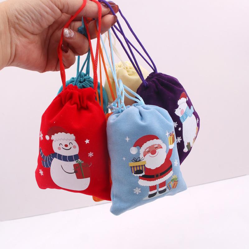 6/8/12pcs Christmas Velvet Gift Bags Drawstring Biscuit Candy Bag Gift Packaging Bags New Year Bracelet Jewelry Storage Pouch