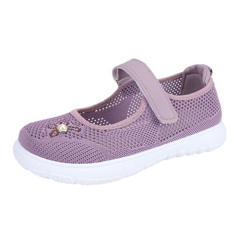 Middle-aged Mother Shoes Summer New Breathable Mesh Velcro Casual Shoes Wide Last Embroidered Middle-aged and Elderly Walking Shoes