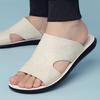 Fashion Men's Luxury Leather Slippers Non-Slip Sole Comfortable Open-Toe Slide Sandals Home Hotel Slipper Lightweight Summer Slippers