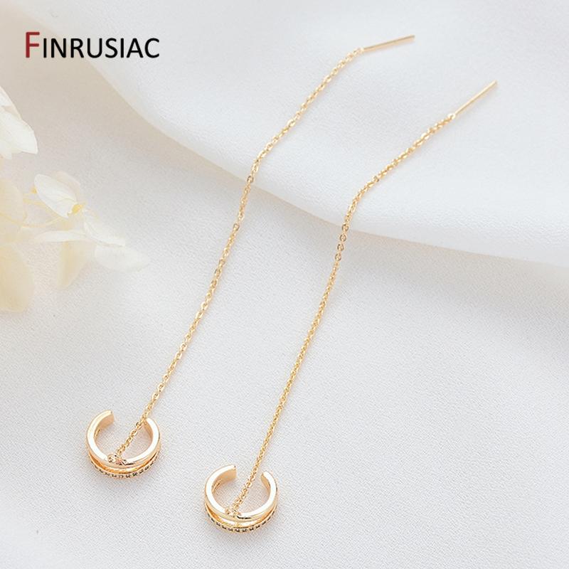 

Gold-Plated Pave Setting Zircon Long Tassel Clip Earrings For Women Simple Ear Cuff Earring Jewelry 2 Pieces