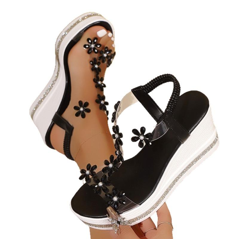Women’s Floral Rhinestone Wedge Platform Sandals Beach Summer Shoes