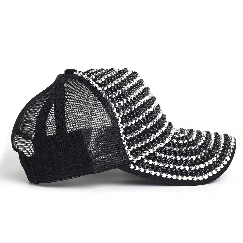 Baseball Cap Women Full Rhinestone Beads Mesh Cap Street Fashion Snapback Hats Casual Party Hip Hop Kpop Dance Cap Men Summer
