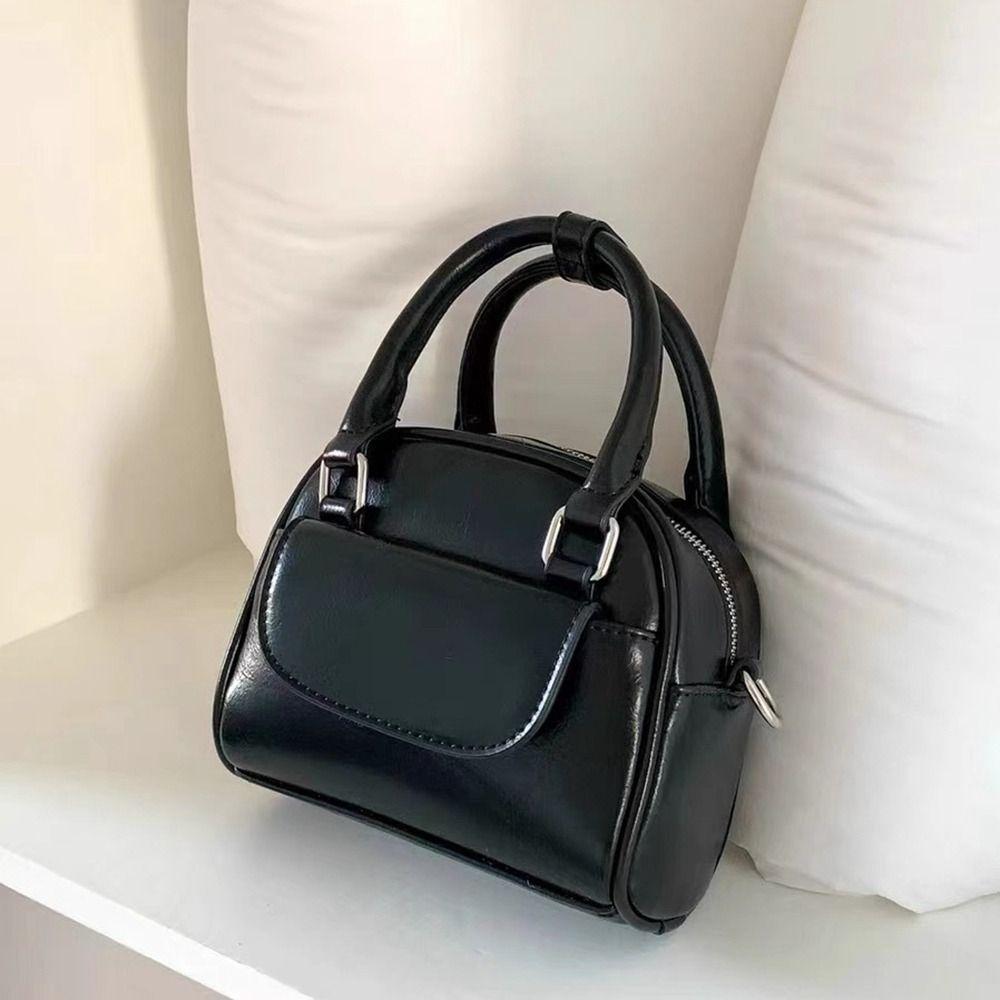 PU Leather PU Bowling Bag Makeup Bag Boston Bag Elegant Silver Handbag  Travel