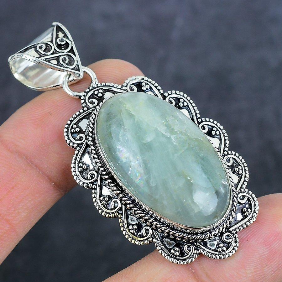 Natürlicher Aquamarin Edelstein 925 Sterlingsilber Schmuck Anhänger 2,40" l3D81