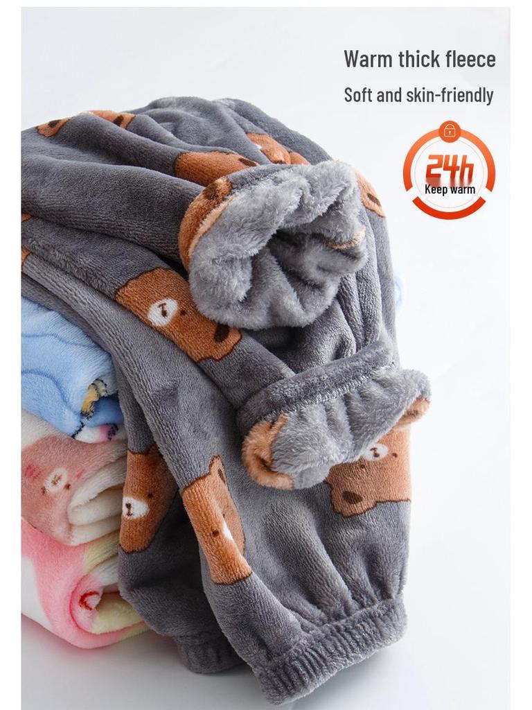 Children's Thickened Flannel Sleep & Lounge Pants - Double-Sided Fleece, Cuffed, Warm Winter Wear