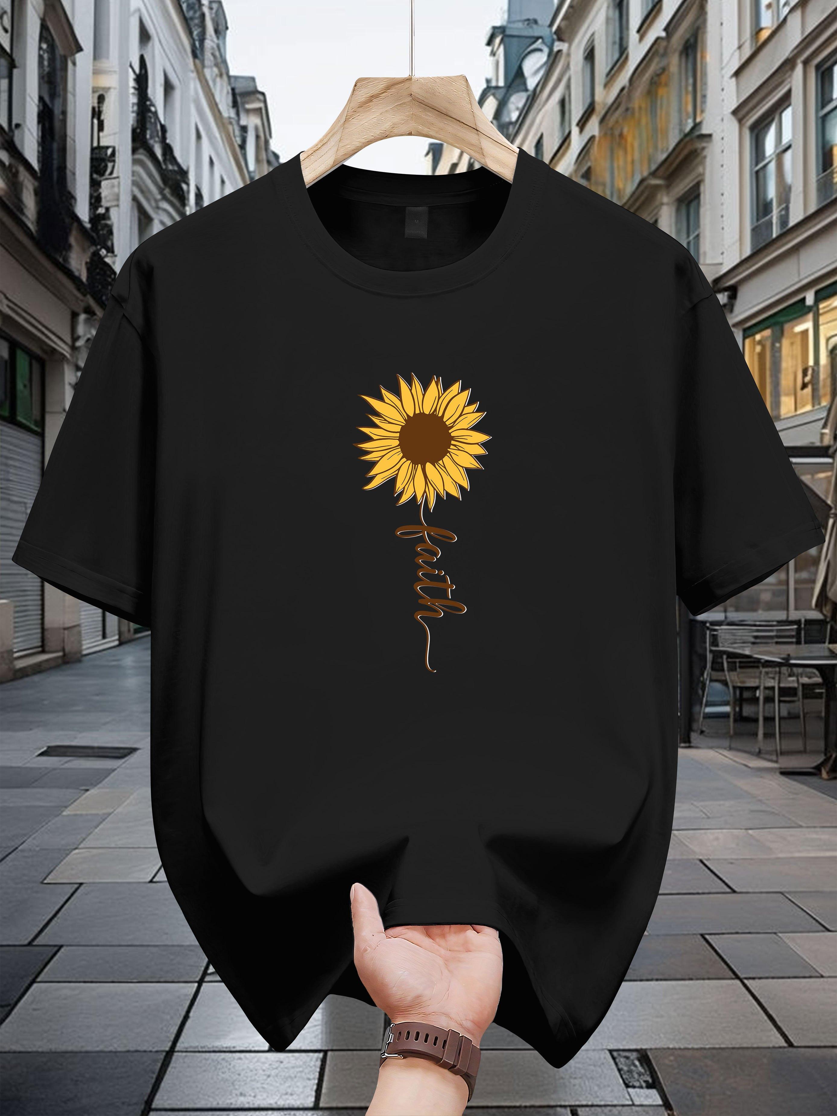 

[Durable] 100% Cotton Graphic T-shirt - Casual Summer Tee with Sunflower Print L