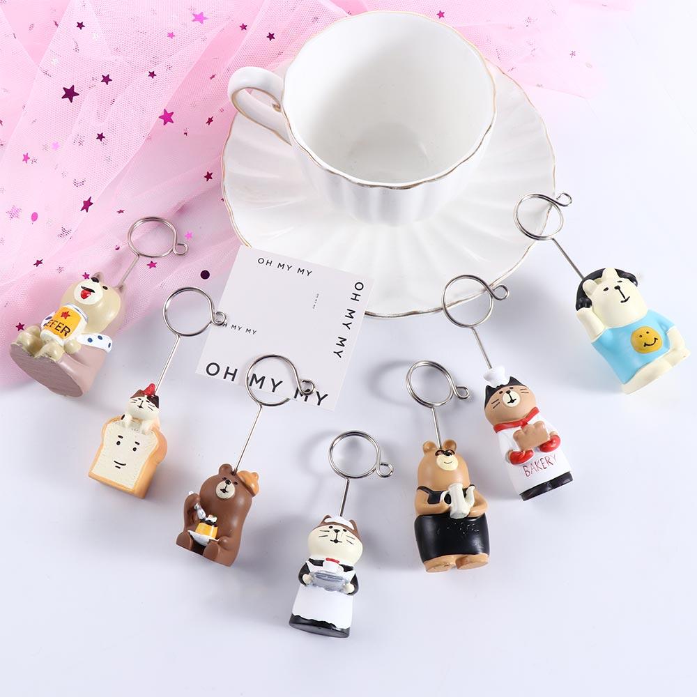 Creative Kawaii Stationery Resin Folder Clip Memo Clip Photo Card Stand Bread Cat Memo Holder