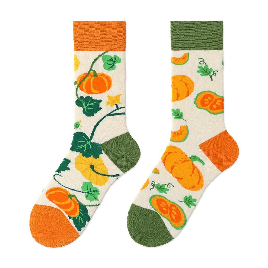 Unisex A/B Style Asymmetrical Cartoon Mid-Calf Cotton Socks