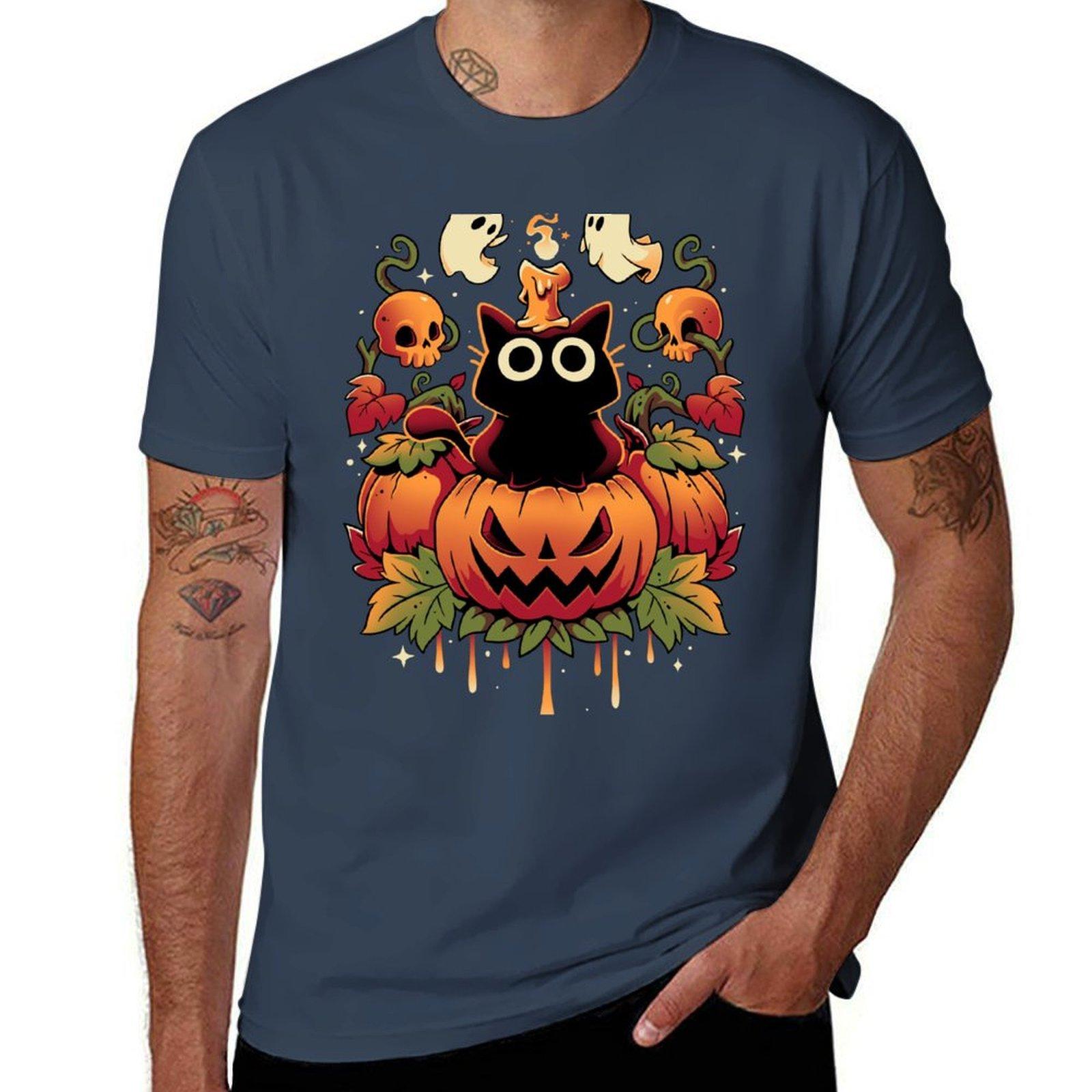 Halloween Candle Trick  Autumn Cat TShirt Urban Style Print TShirt S