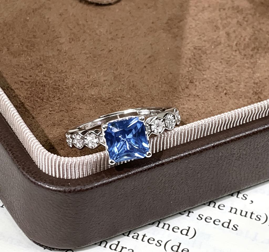 Princess square diamond live adjustable ring small versatile colored treasure ring for girlfriend Qixi Festival gift