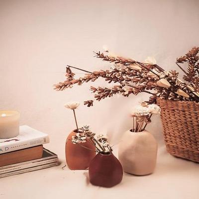 Design Unique  Ceramic Flower Vases for Home Decor with Solid and Matte Finish,(Beige, Pack of 3)