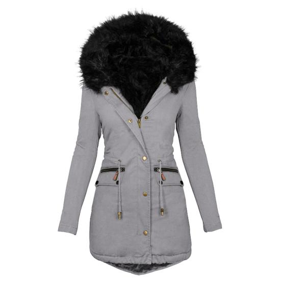 Damen Winter Langarm Kunstfell Kapuze Mittellang Warmer Mantel Parka Schnee Oberbekleidung