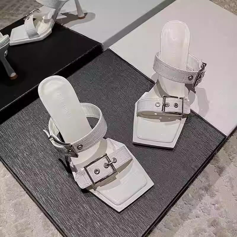 

Туфли-лодочки с квадратным носком и открытым носком на высоком каблуке-шпильке, новые универсальные, милые, крутые шлепанцы 40