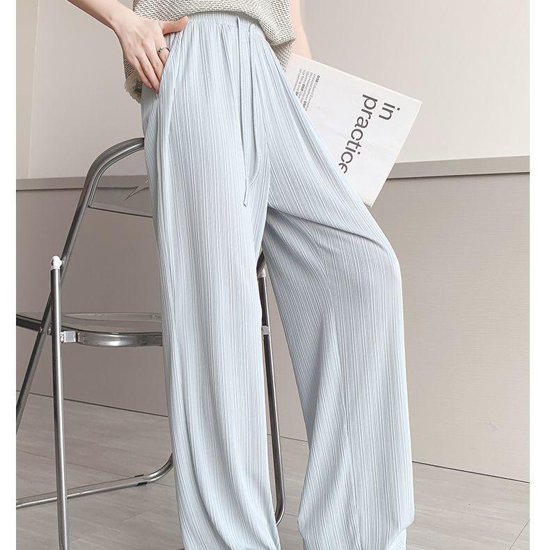 Sommerhose aus Eisseide mit weitem Bein für Damen, leicht, schnelltrocknend, grün, lässig