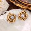 Vintage Rose Flower Jewelry Set: Cubic Zirconia Necklace, Brooch, Ring, and Earrings