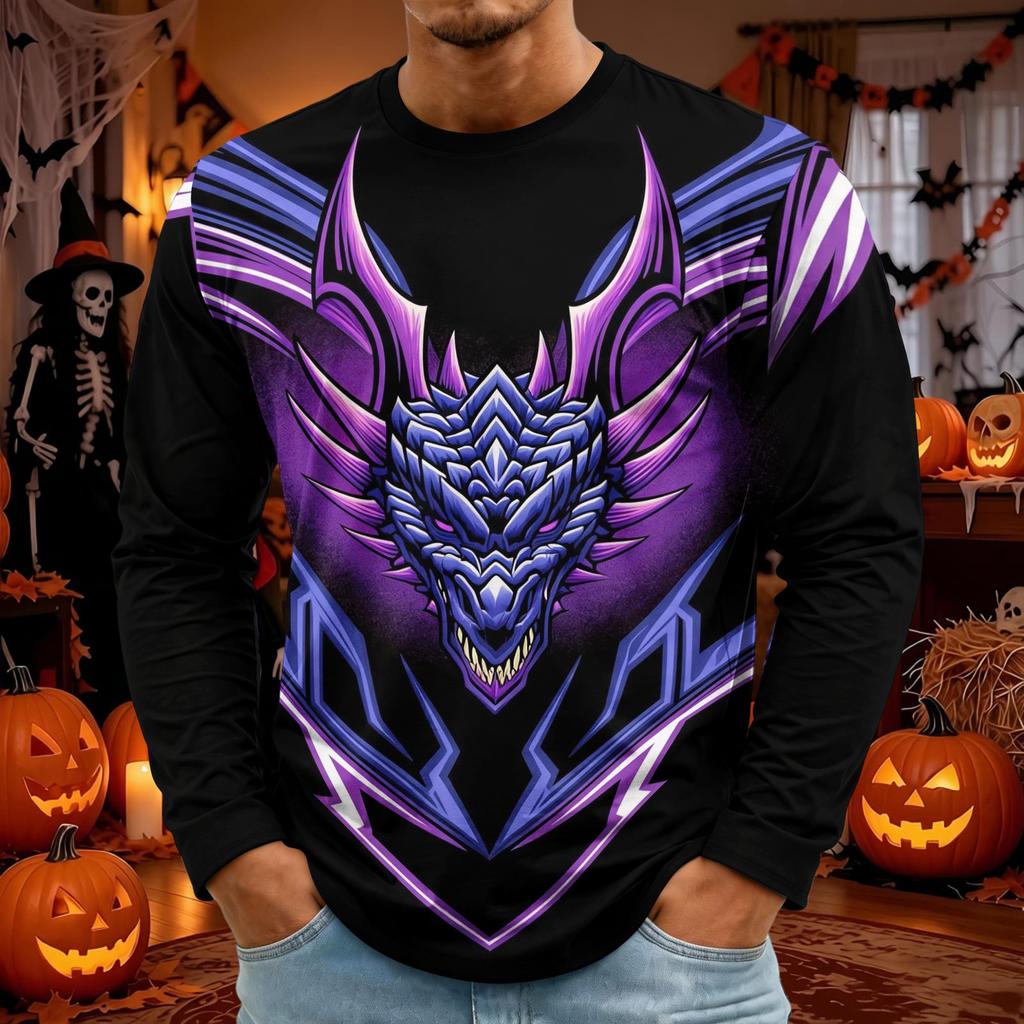 Men's Halloween Long Sleeve T-Shirt Neck Loose Fit Casual Versatile Top