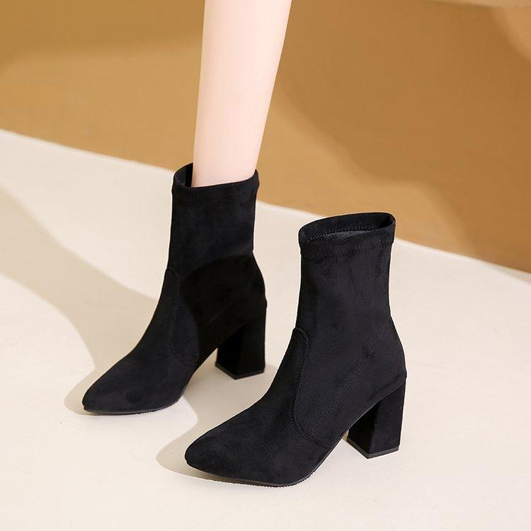 

Autumn/Winter New French Style Suede Elastic Skinny Boots Not Over Knee Knight Middle Heel Thick Heel Women s Boots 42