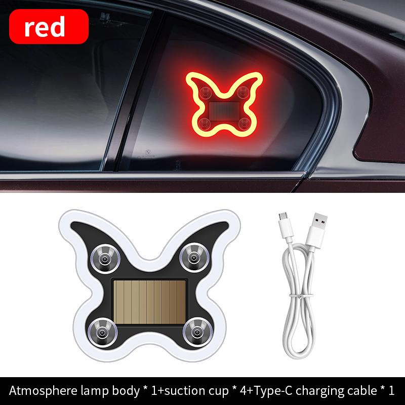 

Solar Energy Car LED Butterfly Ambient Interior Light Wireless Windshield Warning Light RGB USB Charging Car Motorcycle Decorati 1PC червоний