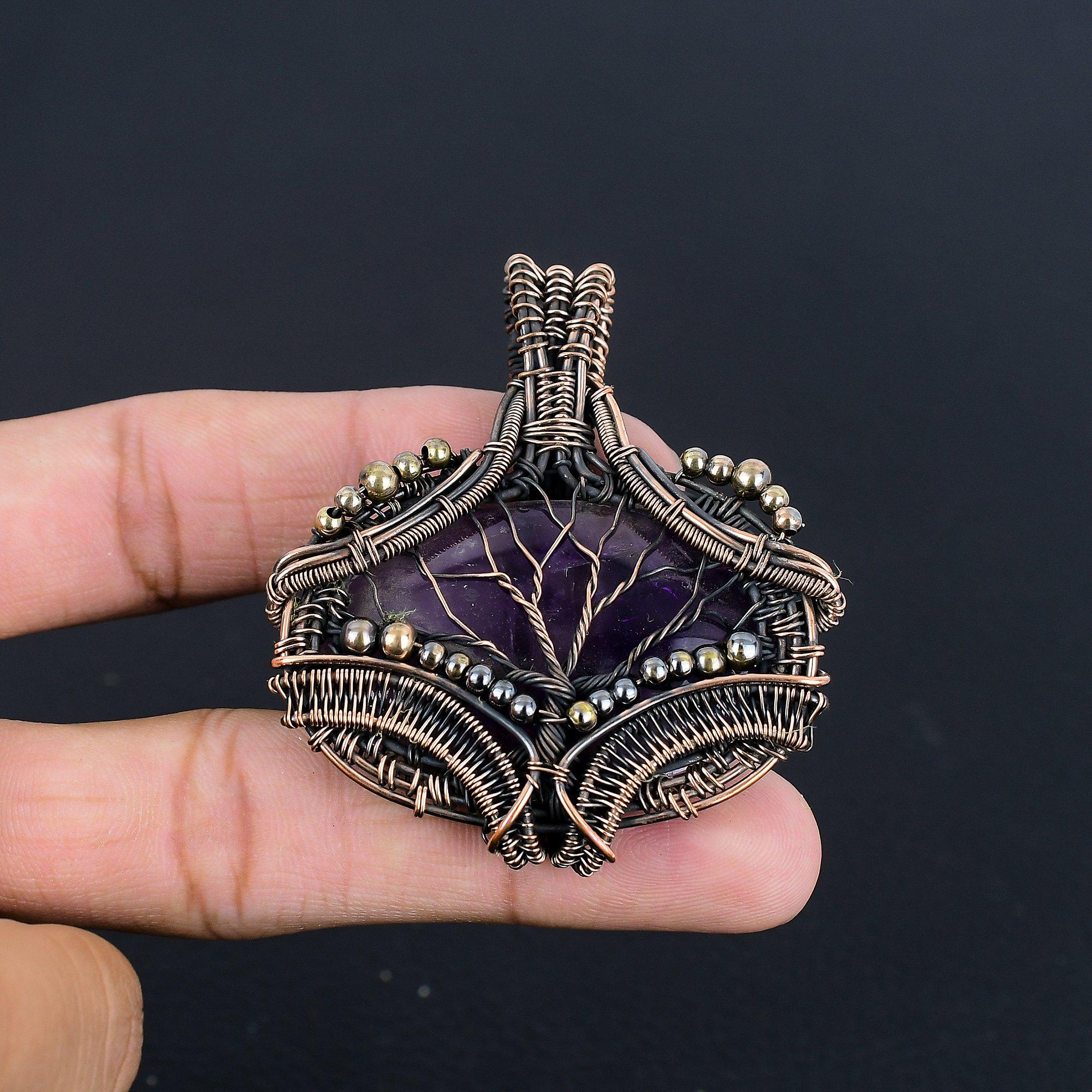 

Аметистовый кулон, ювелирное изделие из драгоценного камня, кулон, обернутый медной проволокой 999 пробы, подарок для женщин, кулон ручной работы 2.55 Inches