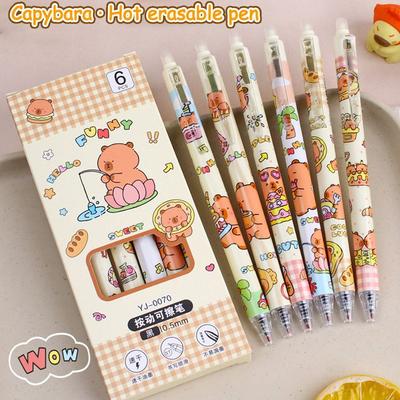 6Pcs/lot New 0.5mm Capybara Gel Pen Quick-drying Cartoon Black Pen Press Erasable Pen School Office Writing Stationery