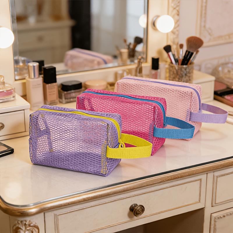 Dopamine Women's Small in Macaron Colors, Octagonal Mesh Handle Bag, Makeup Bag, Portable Large-Capacity Storage Bag for Outdoor Travel