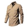 Heren Khaki Cargo Overhemd met Dubbele Zak, Casual Werkkleding Top met Lange Mouwen en Knopen voor Dagelijks Gebruik