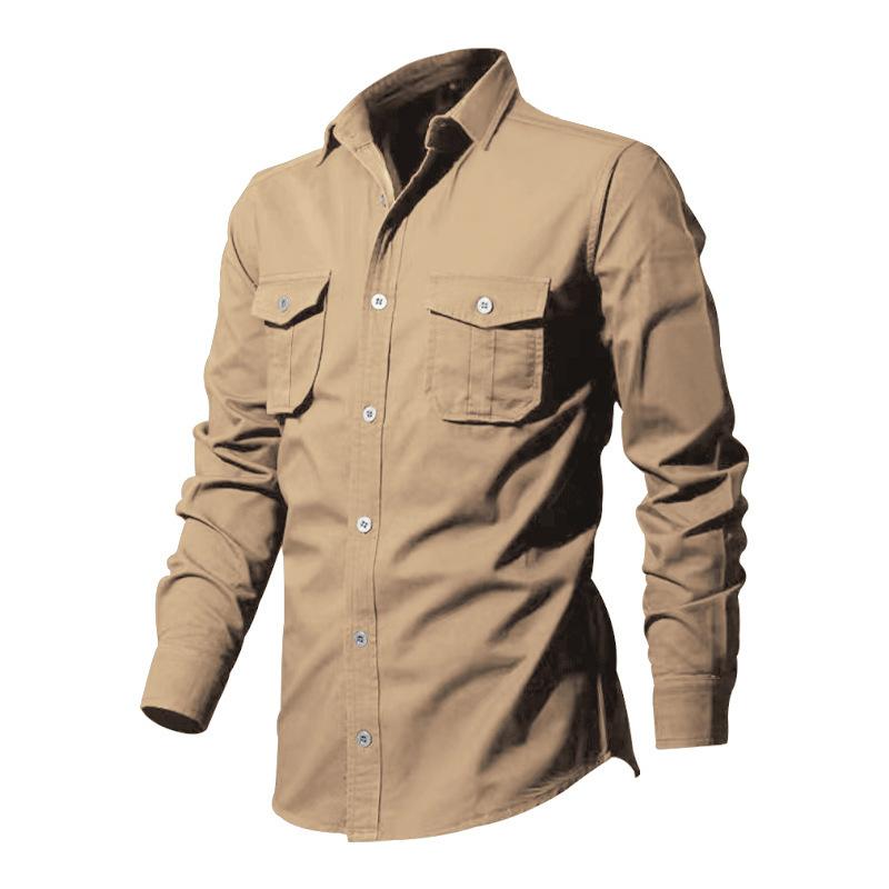 Heren Khaki Cargo Overhemd met Dubbele Zak, Casual Werkkleding Top met Lange Mouwen en Knopen voor Dagelijks Gebruik