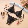Women's Open-file Sexy Lace Transparent, Three-point Erotic Underwear Open-crotch Panties Seduction Set