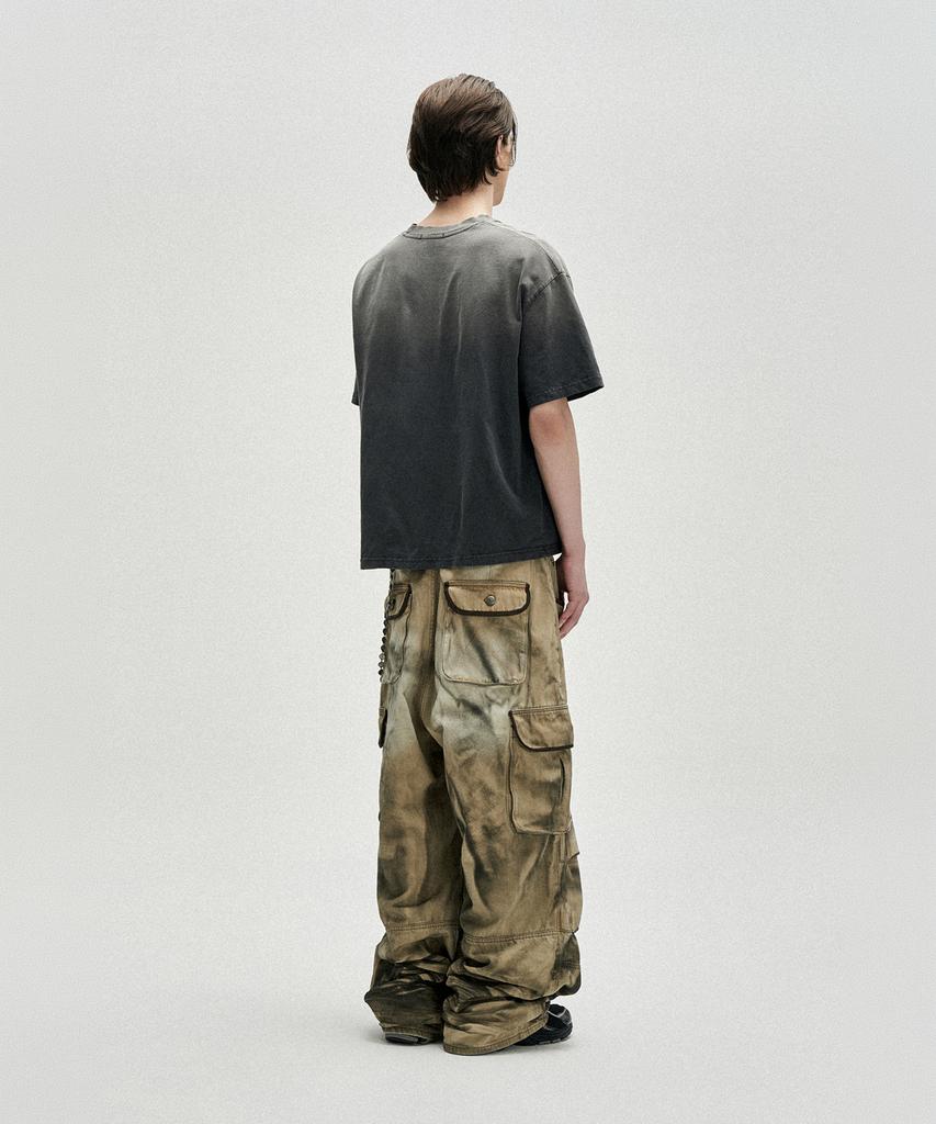 NOT4NERD Triple Sanctuary Bleach Washed Loose Cropped T-Shirts - Charcoal