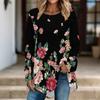 Women Long Sleeve Tunic Top Print Crew Neck Loose Fit Blouse With Pockets Casual Daily Wear Ladies Tops